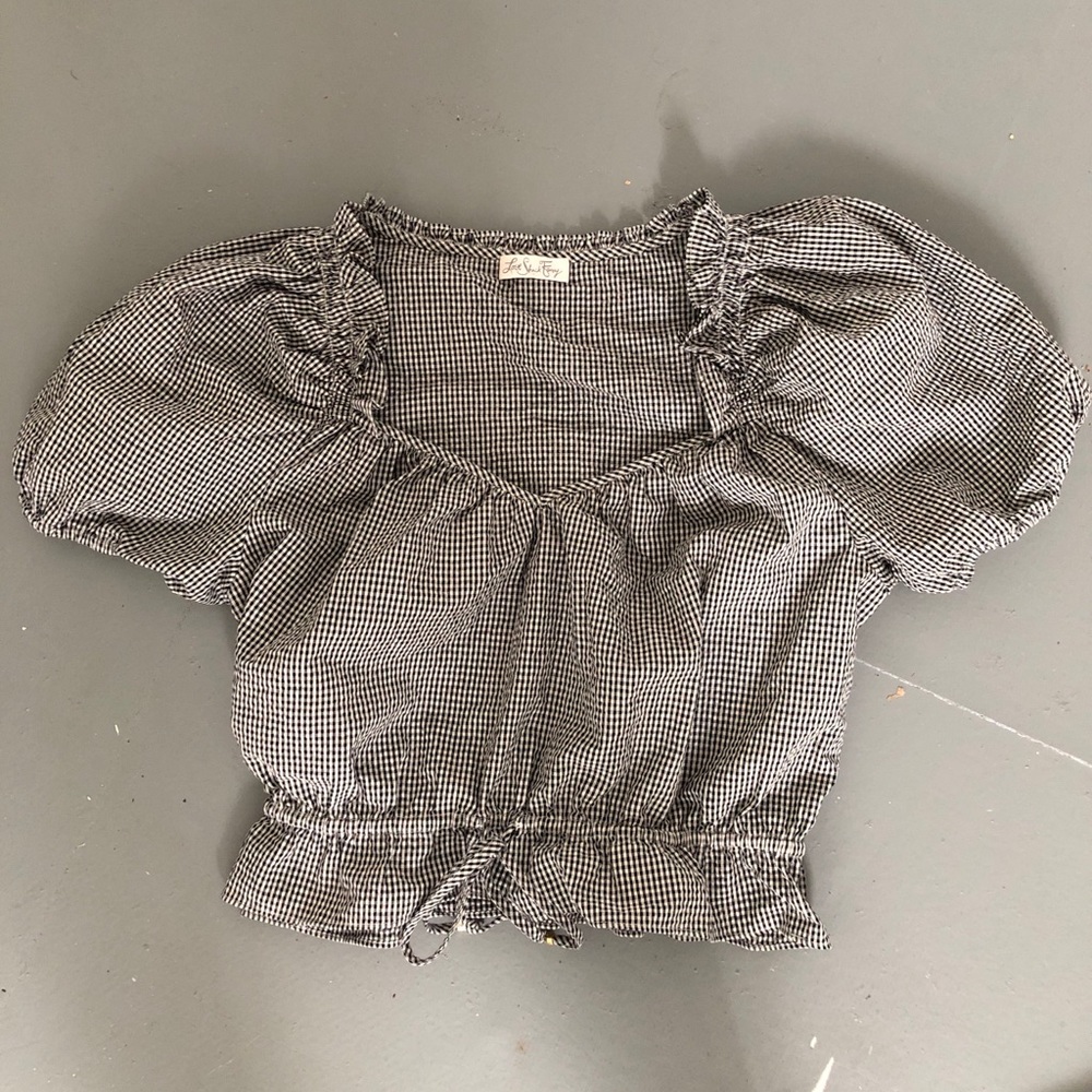 LoveShackFancy black and white crop top with tie